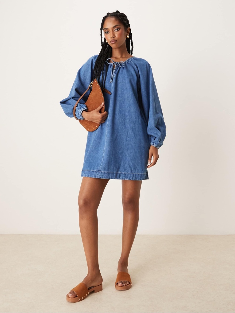 ASOS Design Denim Smock Mini Dress Long Sleeve Boho NWT US 6